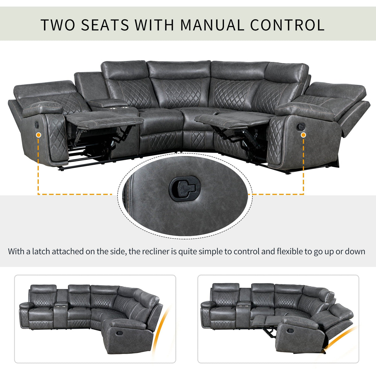 Home Theater Seating Manual Recliner With Cup Holder, Hide - Away Storage PU Reclining Sofa For Living Room, Home Theater by Couch.com