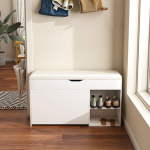 Modern Design Entryway Bench With Adjustable 3 Tier Flip-Up Drawers And Hidden Cabinet - White by Couch.com