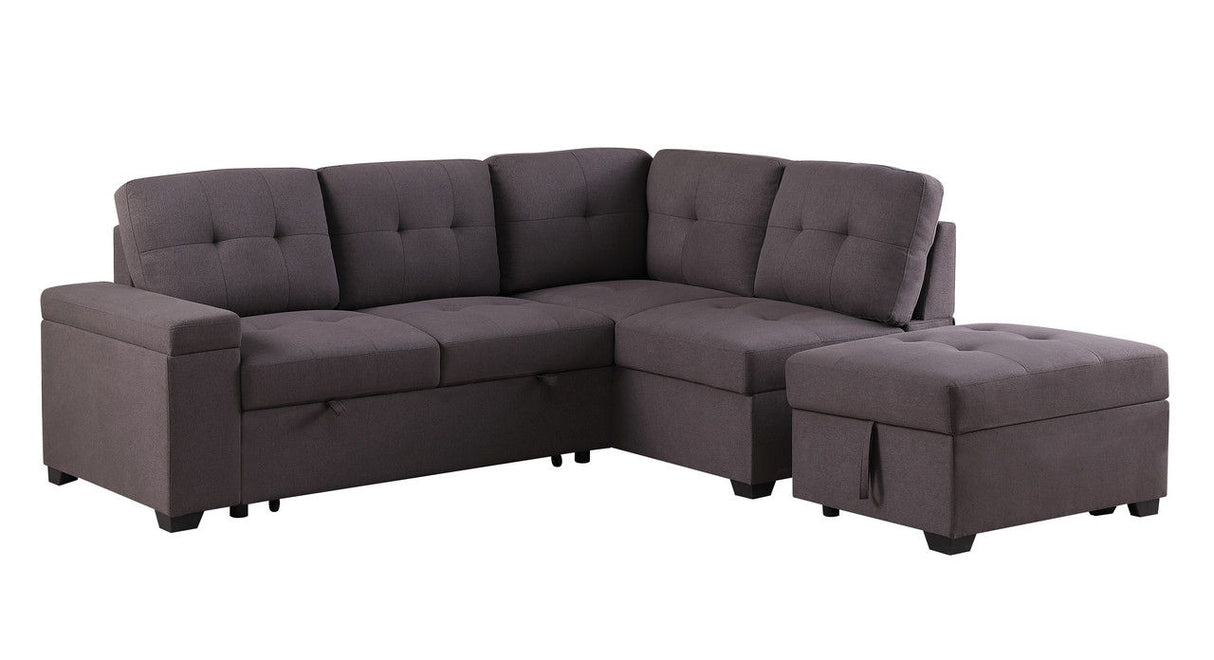 Katie - Linen Sleeper Sectional Sofa With Storage Ottoman, Storage Arm - Brown by Couch.com