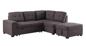 Katie - Linen Sleeper Sectional Sofa With Storage Ottoman, Storage Arm - Brown by Couch.com