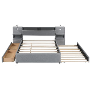 Upholstered Platform Bed With Reading Lights, Drawers, Trundle And Shelves by Couch.com