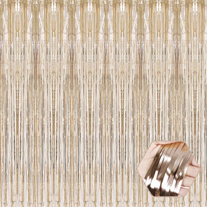 6 Pack Champagne Gold Foil Fringe Curtain Backdrop 3.28Ft x 9.8Ft Metallic Tinsel Foil Fringe Streamer Curtains for Photo Booth Christmas Day Thanksgiving Wedding New Year Party Decorations