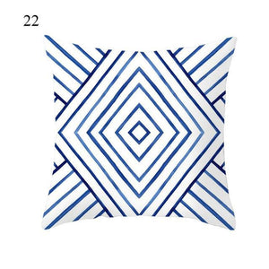 1pc Blue Geometric Landscape Pillowcase Waist Throw Cushion Cover Sofa Printed Navy Blue Throw Pillow Covers Sea Texture Cushion Cover Elegant Decor Square Pillows Covers Car Home Decor 45x45CM