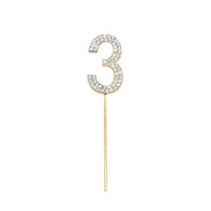 1Pc Glitter Alloy Rhinestone Number Cake Toppers Pieces Silver Glitter Number Cake Toppers Double Sided Twinkle Happy Birthday Cake Topper Cupcake Toppers For Wedding Baby Shower Birthday Decoration Wedding Gold Silver Digital Cakes Dessert Decor