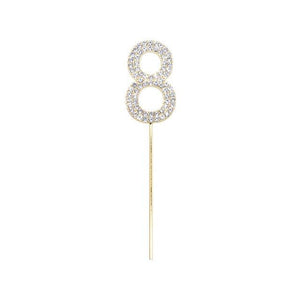 1Pc Glitter Alloy Rhinestone Number Cake Toppers Pieces Silver Glitter Number Cake Toppers Double Sided Twinkle Happy Birthday Cake Topper Cupcake Toppers For Wedding Baby Shower Birthday Decoration Wedding Gold Silver Digital Cakes Dessert Decor