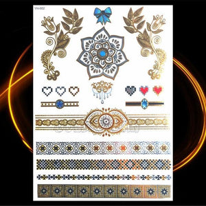1PC Gold Chain Bracelet Tattoo Sticker Summer Style Fake Jewelry Temporary Tattoo Waterproof Gold Sliver Glitter Body Face Tattoo For Womens