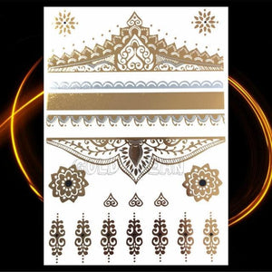 1PC Gold Chain Bracelet Tattoo Sticker Summer Style Fake Jewelry Temporary Tattoo Waterproof Gold Sliver Glitter Body Face Tattoo For Womens