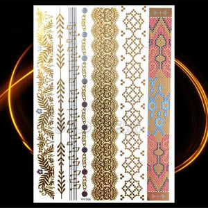 1PC Gold Chain Bracelet Tattoo Sticker Summer Style Fake Jewelry Temporary Tattoo Waterproof Gold Sliver Glitter Body Face Tattoo For Womens