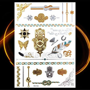 1PC Gold Chain Bracelet Tattoo Sticker Summer Style Fake Jewelry Temporary Tattoo Waterproof Gold Sliver Glitter Body Face Tattoo For Womens