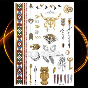1PC Gold Chain Bracelet Tattoo Sticker Summer Style Fake Jewelry Temporary Tattoo Waterproof Gold Sliver Glitter Body Face Tattoo For Womens