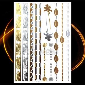 1PC Gold Chain Bracelet Tattoo Sticker Summer Style Fake Jewelry Temporary Tattoo Waterproof Gold Sliver Glitter Body Face Tattoo For Womens
