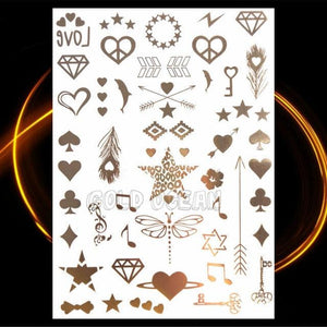 1PC Gold Chain Bracelet Tattoo Sticker Summer Style Fake Jewelry Temporary Tattoo Waterproof Gold Sliver Glitter Body Face Tattoo For Womens