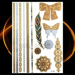 1PC Gold Chain Bracelet Tattoo Sticker Summer Style Fake Jewelry Temporary Tattoo Waterproof Gold Sliver Glitter Body Face Tattoo For Womens