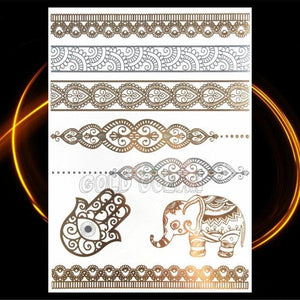 1PC Gold Chain Bracelet Tattoo Sticker Summer Style Fake Jewelry Temporary Tattoo Waterproof Gold Sliver Glitter Body Face Tattoo For Womens