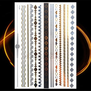 1PC Gold Chain Bracelet Tattoo Sticker Summer Style Fake Jewelry Temporary Tattoo Waterproof Gold Sliver Glitter Body Face Tattoo For Womens