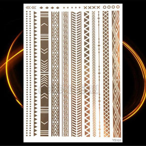 1PC Gold Chain Bracelet Tattoo Sticker Summer Style Fake Jewelry Temporary Tattoo Waterproof Gold Sliver Glitter Body Face Tattoo For Womens