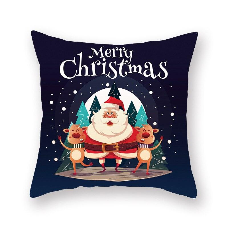 1Pcs Blue Christmas Tree Deer Santa Claus Pattern Polyester Cushion Cover Merry Christmas Throw Cushion Covers Tree Reindeer Star Pillow Case For Party Home Decoration Decorative Sofa Home Decor Pillowcover 45x45cm