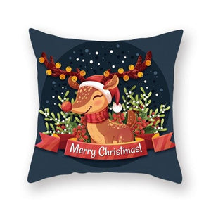 1Pcs Blue Christmas Tree Deer Santa Claus Pattern Polyester Cushion Cover Merry Christmas Throw Cushion Covers Tree Reindeer Star Pillow Case For Party Home Decoration Decorative Sofa Home Decor Pillowcover 45x45cm