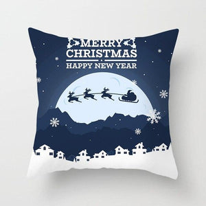 1Pcs Blue Christmas Tree Deer Santa Claus Pattern Polyester Cushion Cover Merry Christmas Throw Cushion Covers Tree Reindeer Star Pillow Case For Party Home Decoration Decorative Sofa Home Decor Pillowcover 45x45cm