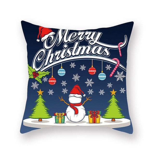 1Pcs Blue Christmas Tree Deer Santa Claus Pattern Polyester Cushion Cover Merry Christmas Throw Cushion Covers Tree Reindeer Star Pillow Case For Party Home Decoration Decorative Sofa Home Decor Pillowcover 45x45cm