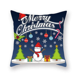 1Pcs Blue Christmas Tree Deer Santa Claus Pattern Polyester Cushion Cover Merry Christmas Throw Cushion Covers Tree Reindeer Star Pillow Case For Party Home Decoration Decorative Sofa Home Decor Pillowcover 45x45cm