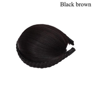 1pcs Braided Hairband Synthetic Bangs Heat Resistant Bangs Hair Extensions for Women Girls Blunt Bangs Fake Fringe Hairpieces Natural Flat Neat Bangs With Temples For Women One Piece Hairpiece