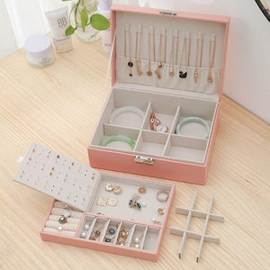 1pcs Double Layer Storage Box For Men And Women Large Capacity Leather Jewelry Box Hardware Latch Travel Portable Flip Lid Palm Jewelry Box Jewelry Box for Women Girls Necklace Ring Storage Organizer 2 Layers Large PU-Leathers Jewelry Case