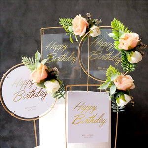 1Pcs Metal Happy Birthday Cake Topper Artificial flowers Cake Toppers Happy Birthday Cake Topper Metal And Acrylic Cake Decoration With Pink Artificial Flower Cluster For DIY Baby Shower Birthday Party Decoration Baking Decor