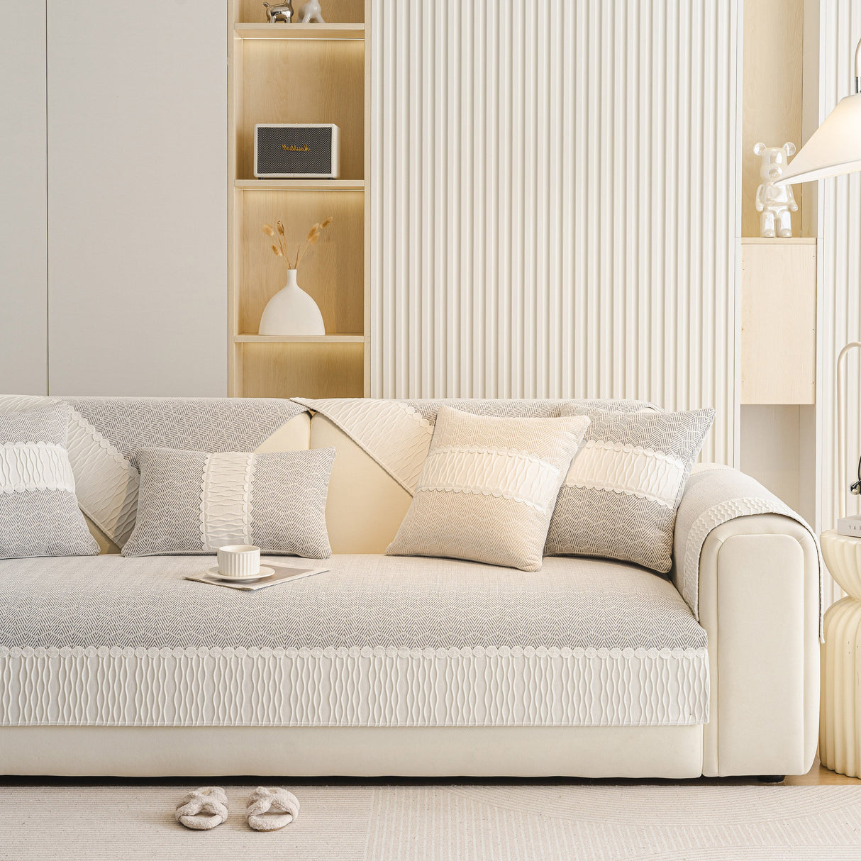 Herringbone Sofa Protector Cover, Non-Slip Couch Cover for Seat, Back & Arms