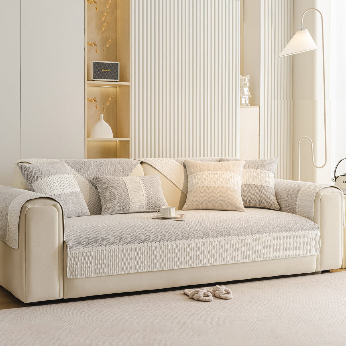 Herringbone Sofa Protector Cover, Non-Slip Couch Cover for Seat, Back & Arms