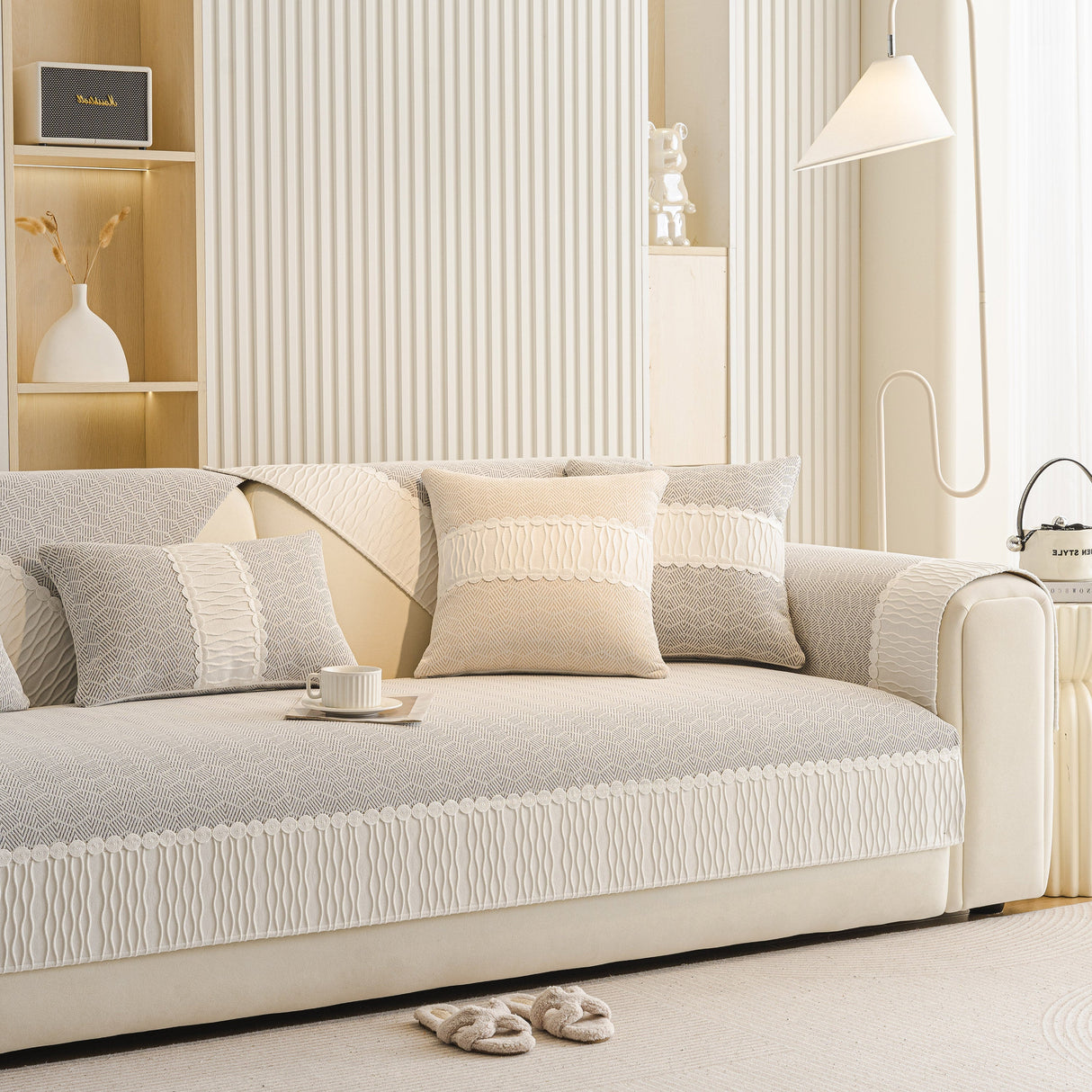 Herringbone Sofa Protector Cover, Non-Slip Couch Cover for Seat, Back & Arms