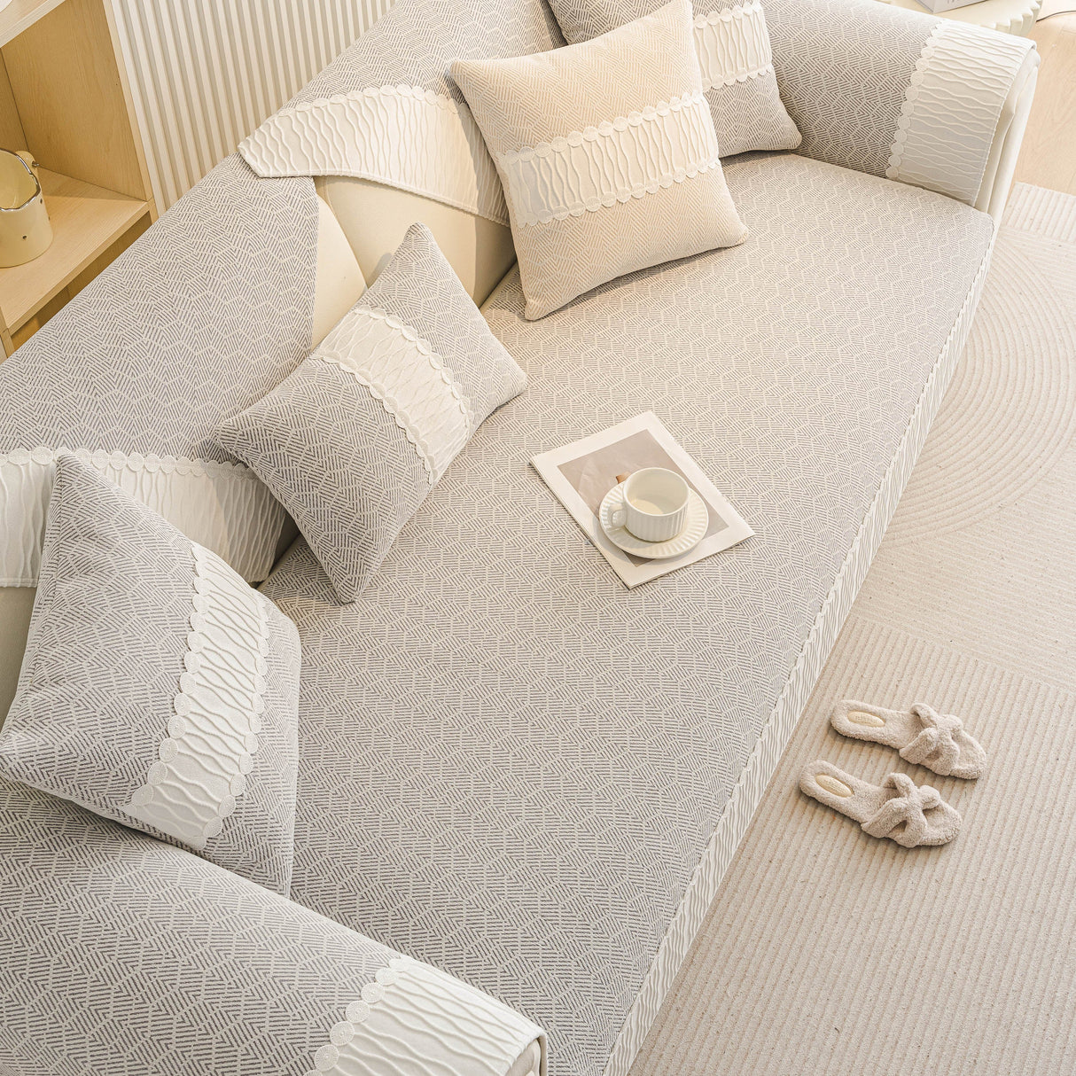 Herringbone Sofa Protector Cover, Non-Slip Couch Cover for Seat, Back & Arms