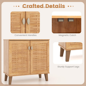 2-Door 4-Tier Shoe Cabinet Storage Organizer with Ventilated Woven Doors-Teak