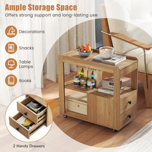 2-Drawer Sofa Side Table with Shelves for Living Room-Natural