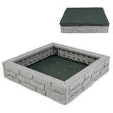 2-In-1 HDPE Kids Sandbox with Cover and Bottom Liner-Gray