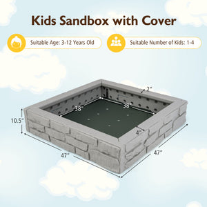 2-In-1 HDPE Kids Sandbox with Cover and Bottom Liner-Gray