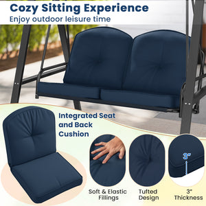 2-Person Outdoor Porch Swing with A-Shaped Metal Stand and Adjustable Canopy-Navy