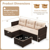 2-Piece Outdoor Wicker Furniture Set with Tempered Glass Coffee Table and Soft Cushions-Beige