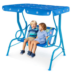 2-Seater Kids Patio Swing with Metal Stand and Adjustable Canopy-Bule