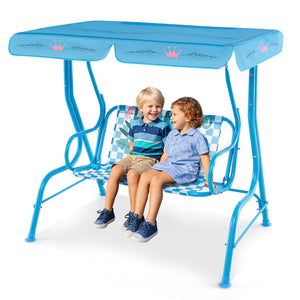 2-Seater Kids Patio Swing with Metal Stand and Adjustable Canopy-Navy