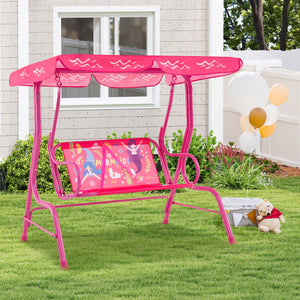 2-Seater Kids Patio Swing with Metal Stand and Adjustable Canopy-Pink