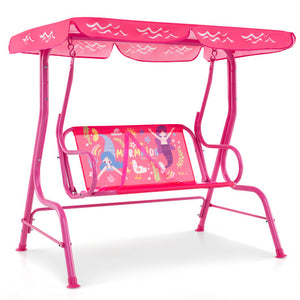2-Seater Kids Patio Swing with Metal Stand and Adjustable Canopy-Pink