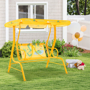 2-Seater Kids Patio Swing with Metal Stand and Adjustable Canopy-Yellow