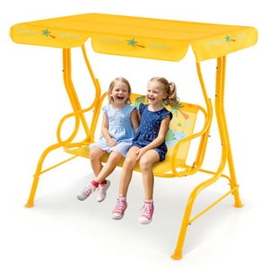 2-Seater Kids Patio Swing with Metal Stand and Adjustable Canopy-Yellow