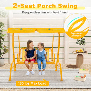 2-Seater Kids Patio Swing with Metal Stand and Adjustable Canopy-Pink