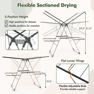 2-Tier Clothes Drying Rack with 33 Drying Rails and Height Adjustable Gullwings