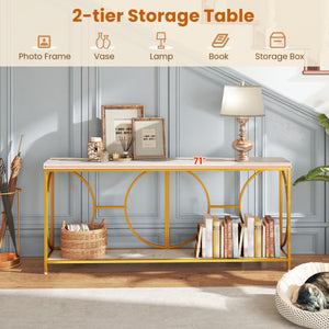 2-Tier Faux Marble Top Console Table with Storage Shelf-White