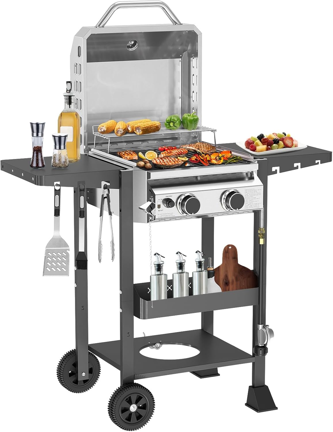 2-Burner Stainless Steel Propane Grill, 16,000 BTU Portable Gas BBQ with Electronic Ignition