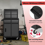 2-in-1 Rolling Tool Chest with 5 Sliding Lockable Drawers-Black & Gray