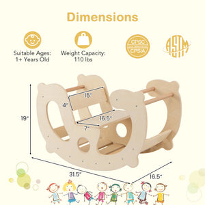 2-in-1 Rocking Horse Arch for Kids Montessori Climbing Toys with Arch Climber-Natural